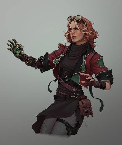 Dnd Artificer Character Design, Rachel Denton, Steampunk Character, Dungeons And Dragons Classes, Female Character Concept, Cyberpunk Character, Dungeons And Dragons Characters, D&d Dungeons And Dragons, Modern Fantasy