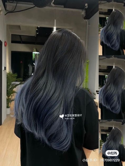 Smoky Blue Hair, Smokey Blue Hair, Blue Silver Hair, Ash Blue Hair, Blue Tips Hair, 2024 Hair Trends For Women, Sunkissed Hair Brunette, Hair Color Swatches, Blue Grey Hair