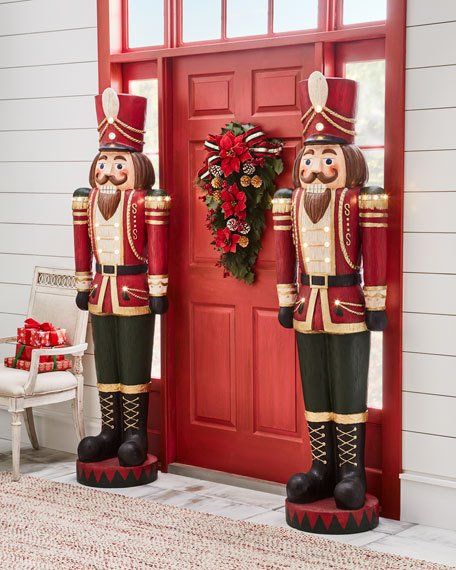 Horchow Holiday and Entertaining Sale! 25% Off Christmas Decor, Stockings, Ornaments, Dining Furniture and More! Porch Garland Ideas, Christmas Garland For Front Door, Large Outdoor Christmas Ornaments, Porch Garland, Christmas Toy Soldiers, Nutcracker Christmas Decorations, Christmas Soldiers, Nails Elegant, Noel Christmas