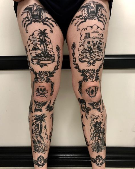 Hand Tattoos Skull, Traditional Tattoo Leg Sleeve, Traditional Thigh Tattoo, Tattoo Aesthetics, Old School Tattoo Sleeve, Tattoos Celtic, Tattoos Foot, Tattoos Japanese, Knee Tattoos