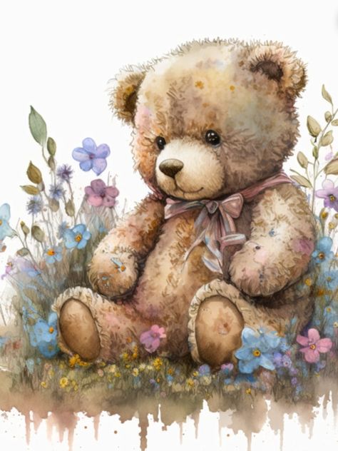 Teddy Pictures, Watercolor Paintings Of Animals, Bear Watercolor, Farm Paintings, Animal Illustration Art, Bear Drawing, Teddy Bear Pictures, Watercolor Nursery, Teddy Bear Picnic