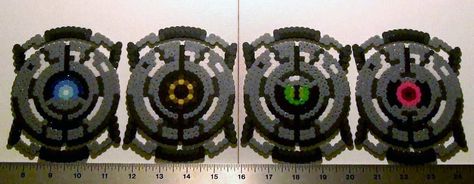 Portal 2 Personality Cores Perler Coasters, Video Game Perler, Perler Designs, Geek Diy, Geeky Craft, Pearl Beads Pattern, Portal 2, Fuse Bead Patterns, Geek Crafts