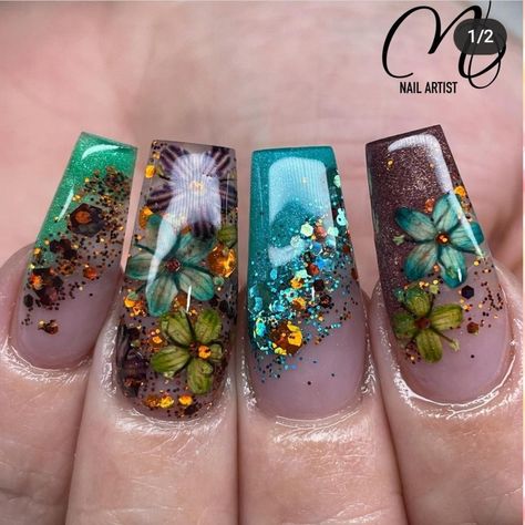 Nail designs Floral Encapsulated Nails, Encapsulated Nails Acrylics, Encapsulated Leaves Nails, River Nails, Short Encapsulated Nails Flowers, Fruit Nails Acrylic Encapsulated, Encapsulated 3d Flower Nails, Nails Encapsulated, Otoño Nails