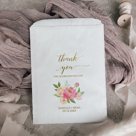 $66.70 | Peach and Pink Peony Flowers Wedding Favor Bags #thank you, floral wedding reception, gold candy buffet, elegant wedding guest treat, spring, peony flowers, watercolor peonies, blush flower, blush and coral, peach and pink k020 Peach Wedding Theme, Floral Wedding Reception, Watercolor Peonies, Peony Flowers, Blush Flowers, Floral Party, Wedding Favor Bags, Peach Wedding, The Wedding Date