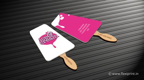 Recently we design & printed #DieCut #BusinessCard for IceCream Parlor ! Ice-Cream Shaped Front & Back printed separately on a thick Paper pasted on both side of Wooden Stick on which Name & Contract Number been Screen printed ! Visit Cart Design, Ice Cream Visiting Card Design, Vizit Cart Design, Ice Cream Business Card, Diecut Card, Ice Cream Card, Doctor Business Cards, Die Cut Business Cards, Brochure Design Creative