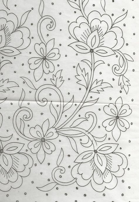 floral Bordado Jacobean, Handwork Design, Black And White Designs, Bordados Tambour, Jacobean Embroidery, Tambour Embroidery, Floral Embroidery Patterns, Batik Pattern, Pola Sulam