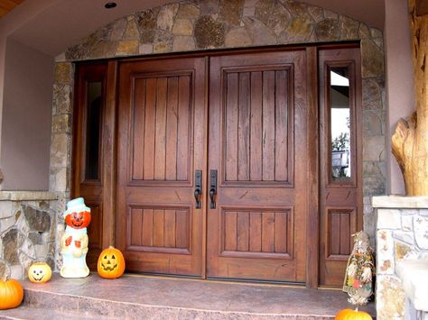 Exterior, Strong Impression of Rustic Front Doors: Double Rustic Rustic Front Doors With Side Lights Rustic French Doors, Rustic Entry Doors, Exterior Entrance Doors, Rustic Entry, Double Door Entryway, Lakehouse Ideas, Double Door Entrance, Rustic Front Door, Exterior Entry Doors