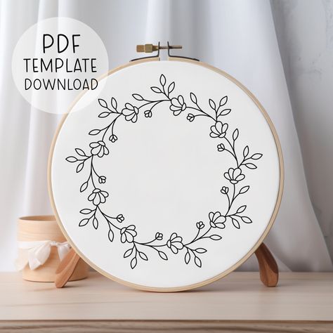 "This is a pattern TEMPLATE for the design shown above. It is for hand embroidery, and is NOT suitable for machine embroidery. You will not receive any physical products as this is a DIGITAL DOWNLOAD ONLY. You will receive a downloadable A4 sized PDF file for this pattern. It comes with patterns scaled to fit 3\", 4\", 5\", 6\", 7\" and 8\" hoops. It is up to you to choose which size hoop best suits the design you choose (tip: designs with lots of small details are usually better suited to larger hoops). You will need access to a printer to print your PDF pattern, and then you can transfer it to your fabric with an embroidery suitable pen or pencil. You will also receive a basic embroidery guide for beginners, however, please be aware this is a short and general guide and it does not conta Embroidery Simple Flowers, Flower Frame Embroidery, Floral Embroidery Patterns Templates, Simple Flower Embroidery Designs, Embroidery Design Easy, Simple Hand Embroidery Designs, Applique Table Runner, Border Embroidery Design, Embroidery Simple