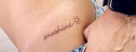 Word Sunshine Tattoo, Small Sunshine Tattoos For Women, Sun With Name Tattoo, Sunshine Word Tattoo, Sun Shine Tattoo, Ray Of Sunshine Tattoo, Sunshine Tattoos For Women, You Are My Sunshine Tattoo, Sunshine Tattoo Ideas