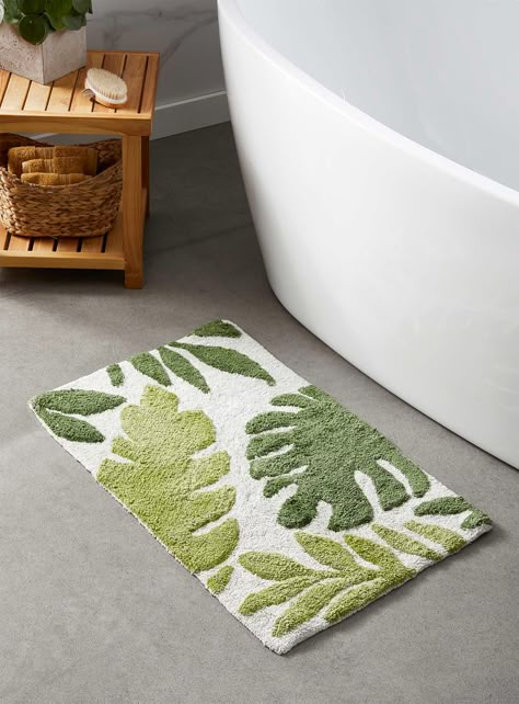 Embossed leaves bath mat50 x 80 cm | Simons Maison | Bath Mats & Bath Rugs | Bathroom Accessories | Simons Nidle Punch, Tufting Diy, Moss Rug, Rug Tufting, Trendy Plants, Cotton Bath Mats, Yellow Bathrooms, Needle Embroidery, Punch Needle Embroidery