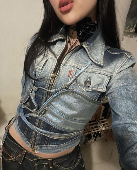 Maisie Core, Diesel Denim Jacket, Biker Jacket Outfit, Denim Biker Jacket, Image Swag, Clothing Optional, Concept Clothing, Fits Inspo, Clothing Pieces