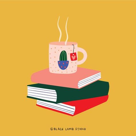 books and tea Illustration Stationery, Tea And Books, Story Instagram, Pattern Illustration, Cute Illustration, Book Illustration, 그림 그리기, Book Worms, Cute Wallpapers