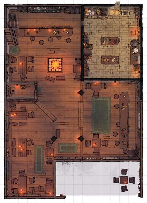 The Twilight Tavern Battle Map Fantasy Inn, Dnd Room, Fantasy City Map, Dnd World Map, Building Interior, Battle Map, Dungeons And Dragons Memes, Dungeon Master's Guide, Rest Up