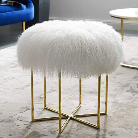 Faux Fur Ottoman, Fur Stool, Mid Century Vanity, Bedroom Stools, Fur Ottoman, Vanity Seat, Practical Furniture, Mirrored Vanity, Dressing Chair