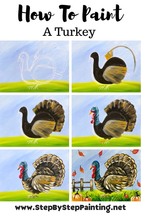 "Turkey" - Acrylic Painting Tutorial Thanksgiving Canvas Painting Ideas Easy, Turkey Acrylic Painting, How To Paint A Turkey, Easy Turkey Painting, Turkey Canvas Painting, Thanksgiving Canvas Painting Easy, Turkey Painting For Kids, Thanksgiving Canvas Painting Ideas, Thanksgiving Painting Ideas