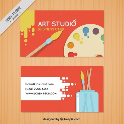 Red business card, art studio Free Vector | Free Vector #Freepik #vector #freelogo #freebusiness-card #freebusiness #freeabstract Artist Buissnes Card Ideas, Business Card Art, Art Class Posters, Painter Business Card, Art Business Cards, Buisness Cards, Premium Business Cards, Name Card Design, Visiting Card Design