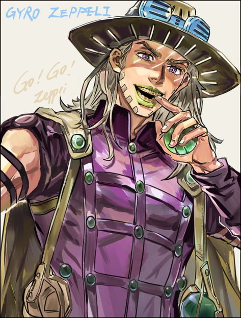 Gyro Zeppeli's cheeky smile || pixiv midr || Steel Ball Run Jjba Art, Gyro Zeppeli, Jojo Art, Jojo's Adventure, Jojo Parts, Ball Run, Jojo Bizzare Adventure, Funny Valentine, Handsome Anime Guys