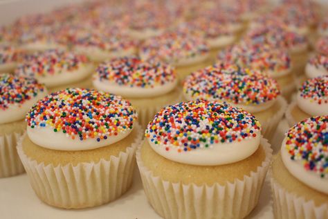 Rainbow Sprinkle Cupcakes, Cupcakes With Rainbow Sprinkles, Sprinkle Theme, Rainbow Icing, Cake Stall, Sprinkle Cupcakes, Vanilla Icing, Candyland Birthday, Rainbow Food