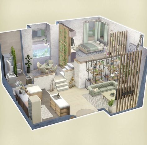 Render Bathroom, Sims 4 Loft, Hospital Office, Sims 4 Houses Layout, Sims Freeplay Houses, Pelan Rumah, 3d Floor Plan, Sims 4 House Plans, Sims 4 House Building