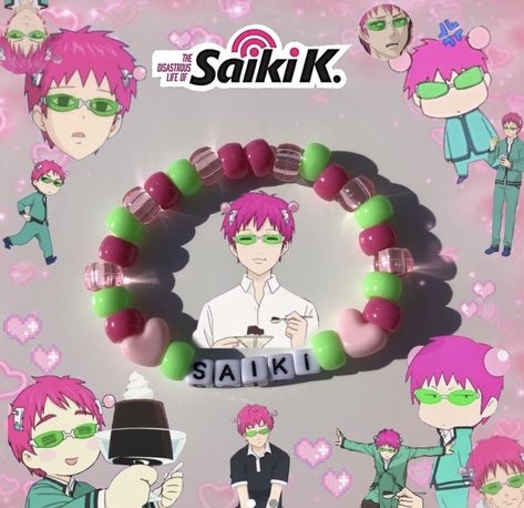 Saiki K Bracelet, Kandi Bracelets Anime, Diy Anime Accessories, K Bracelet, Kandi Inspo, Diy Kandi Bracelets, Pony Bead Bracelets, Diy Kandi, Kandi Kid