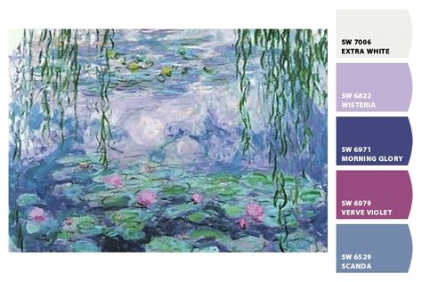 Some color inspiration.....Paint colors from ColorSnap by Sherwin-Williams Van Gogh Color Pallete, Monet Color Palette, Impressionism Color Palette, Monet Colour Palette, Claude Monet Colour Palette, Water Lily Color Palette, Famous Paintings Color Palette, Monet Palette, Pond Color Palette