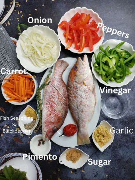 Escovitch Fish Jamaica Recipe, Jamaican Escovitch Fish Recipe, Jamaican Escovitch Fish, Whole Tilapia, Snapper Ceviche, Maharashtra Food, Whole Red Snapper, Escovitch Fish, Baked Lamb Chops