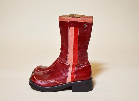 Red Vintage Boots, 80s Boots, Chunky Leather Boots, 70s Boots, 90s Boots, Retro Boots, Funky Shoes, Boots Vintage, Shoe Inspo