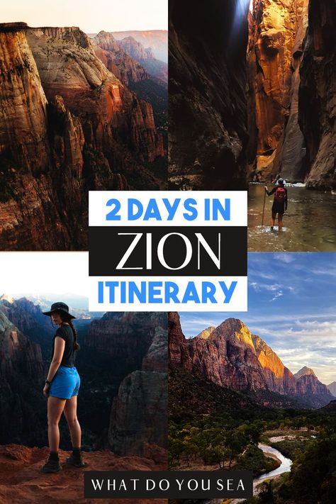 Zion national park, zion national park itinerary, zion itinerary, 2 days in zion, zion national park 2 day itinerary, 2 days in zion national park, things to do in zion, day hikes in zion, viewpoints in zion, angels landing, the narrows, mount carmel highway, emerald pools trail, pa’rus trail, riverside walk, observation point, zion national park lodge, zion human history museum Bucket List Places, National Park Itinerary, Visit Utah, The Narrows, Angels Landing, Utah Travel, National Park Road Trip, Usa Travel Guide, Sequoia National Park