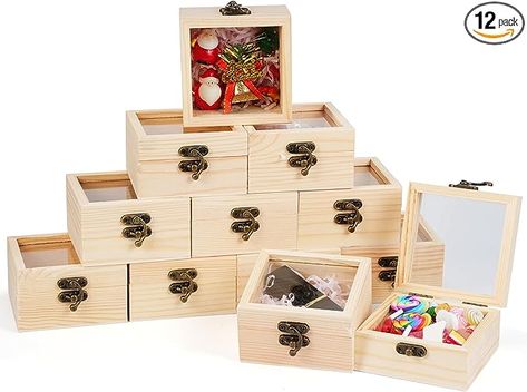 Amazon.com: Thyle 12 Pcs Unfinished Wooden Boxes with Glass Lid Small Blank Wooden Box Natural Wooden Christmas Gift Boxes 3.5 x 3.5 x 1.8 Inch Wood Box for Specimen Jewelry Bracelet Necklace DIY Craft : Clothing, Shoes & Jewelry Unfinished Wood Boxes, Glass Display Box, Wood Storage Box, Wooden Gift Boxes, Necklace Diy, Keepsake Jewelry, Christmas Gift Box, Wooden Gifts, Wood Box