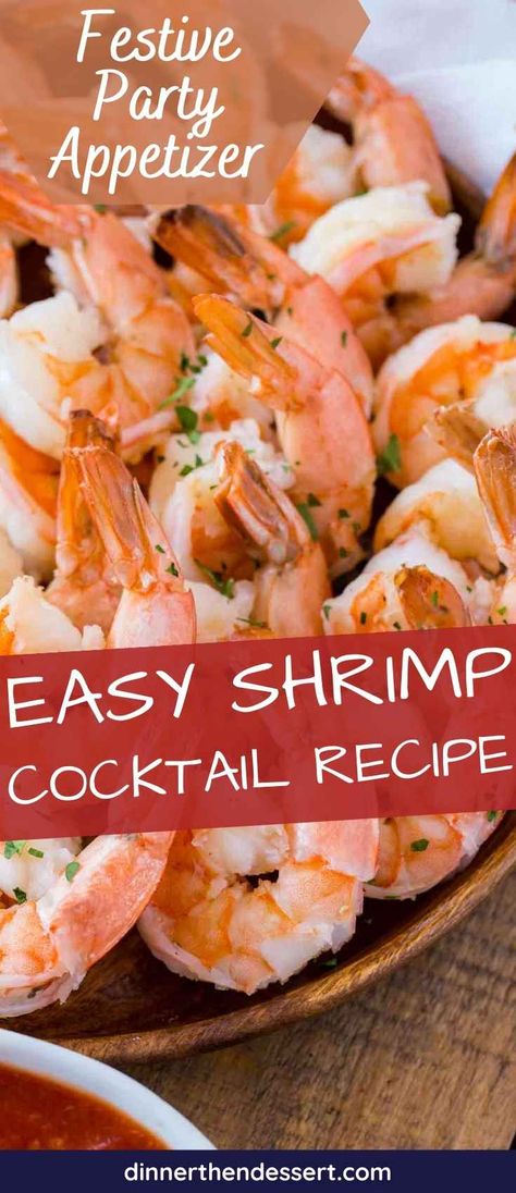 Shrimp Cocktail, flavorful poached shrimp served with homemade cocktail sauce, is a classic American appetizer ready in less than 20 minutes! Healthy Shrimp Cocktail Recipes, Shrimp Cocktail Display Trays, Shrimp Cocktail Appetizers For Party, Shrimp With Cocktail Sauce, How To Cook Raw Shrimp For Cocktail, Serving Shrimp Cocktail At A Party, Boiled Shrimp Cocktail Recipe, Fancy Shrimp Cocktail, How To Serve Shrimp Cocktail At A Party