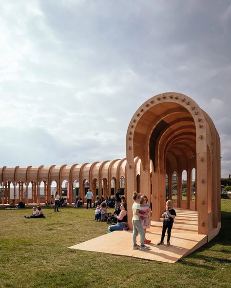 The Riwaq colonnade in Hove references Islamic architecture Pavilion Architecture, Pavilion Design, Canal House, Good Readers, Milan Design Week, East Sussex, Islamic Architecture, Structural Engineering, Outdoor Events