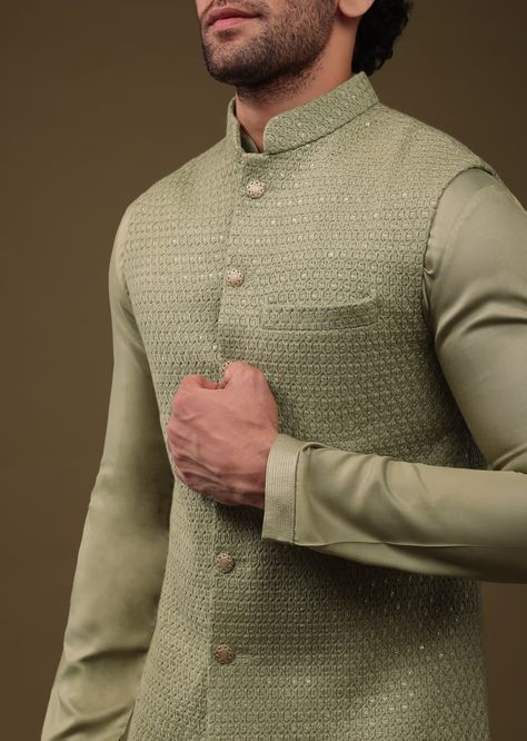 Mehendi Dress For Men, Mehendi Outfits For Men Green, Kurta And Nehru Jacket For Men, Tilak Ceremony Dress For Men, Mehendi Outfits Men, Mehndi Groom Outfit, Pathani With Jacket For Men, Mehndi Dresses For Boys For Men, Mehendi Kurta For Men