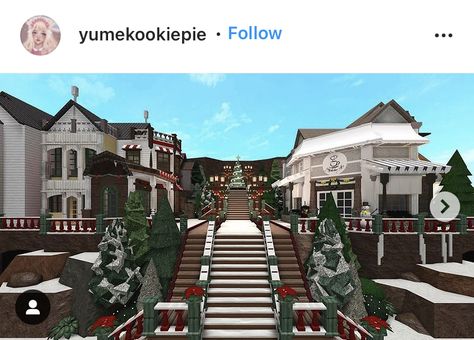 Winter Town Bloxburg, Bloxburg Winter Town, Bloxburg Christmas Town Ideas, Bloxburg Christmas Town Layout, Christmas Home Bloxburg, Christmas Town Bloxburg, Bloxburg Christmas Town, Bloxburg Christmas House, Bloxburg Christmas