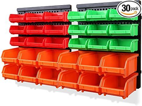 SWANLAKE 30PCS Wall Mounted Storage Bins, Plastic Garage Rack ,Screw Storage ,Tool Organizers. Garage Toy Organization, Storage Bins Garage, Small Garage Organization, Screw Storage, Wall Mounted Storage Bins, Garage Storage Bins, Garage Racking, Plastic Shop, Small Garage