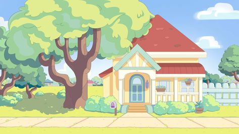 Background design & paint in 'Bluey' style | The Rookies Background Art Ideas, Winter Wonderland Invitations, Background Artist, House Background, Chibi Girl Drawings, Animation Storyboard, Kids Background, Scenery Background, Style Background