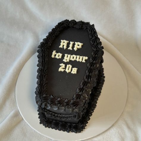 Best way to celebrate entering your 30s ⚰️✨🖤 #rip20s #coffincake #rip20scake #cutecakes #vintagecakes #heartcakes #occakes #socalcakes #birthdaycakeinspo #wiltontips #cakesofinstagram #orangecountycakes #weddingcakes #wiltoncakes #ocevents #cakes #cakebusiness #thelayeredbakery #fatdaddios #smallbusiness #colourmill #americolor #foryou #explorepage Husband 30th Birthday Cake, Birthday 30 Men Decor, Rip 30s Cake, Rip To My 20s Party Men, Rip 30th Birthday Cake, Mens 30th Birthday Cake, 30 Birthday Cake For Men, Birthday Cake 30th Men, Rip To My 20s Cake