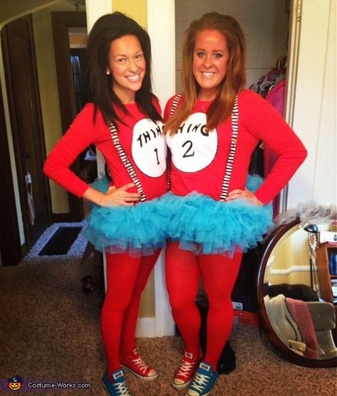 Hannah: Red long sleeve shirt- with Thing 1 or Thing 2 on it Blue tutu Mix match converse shoes Red leggings. Group Halloween Costumes For Teens, Costumes For Teenage Girl, Cute Couples Costumes, Thing 1 And Thing 2, Friend Costumes, Fairy Halloween Costumes, Bff Halloween Costumes, Best Friend Halloween Costumes, Duo Halloween Costumes