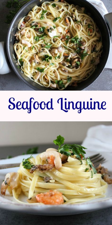 Seafood Linguine, an easy healthy Italian Pasta recipe, a perfect family or company dinner, made with olive oil, and your favorite seafood.|anitalianinmykitchen.com Sea Food Pasta Recipes, Healthy Seafood Pasta, Healthy Italian Pasta Recipes, Healthy Italian Pasta, Seafood Healthy, Italian Pasta Recipe, Seafood Linguine, Italian Seafood, Pasta Marinara