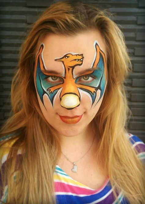 Charmander Charmander Face Paint, Charizard Face Paint, Pokemon Face Paint Easy, Pokemon Face Paint, Pokemon Facepaint, Dinosaur Face Painting, Dragon Face Painting, Face Painting Images, Pokemon Faces