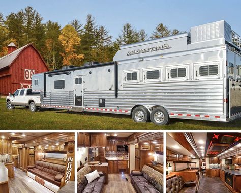 6 Best Horse Trailers with Living Quarters | Farm House Tack Live In Horse Trailer, Horse Trailer Living Quarters Decorating, Horse Trailers Living Quarters, Living Quarters Horse Trailer Ideas, Horse Barn With Living Quarters, Living Quarters Horse Trailer, Horse Trailer With Living Quarters, Converted Horse Trailer, Cattle Trailers