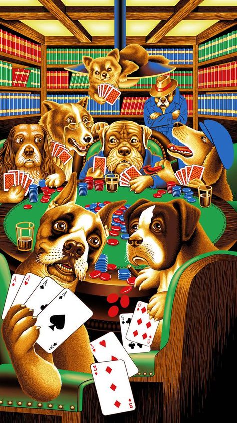 Poker Dogs by Real-Warner on DeviantArt Vintage Poster Decor, Dogs Playing Pool, Pool Artwork, Puggle Dogs, Clever Animals, Animals Playing, Dogs Playing Poker, Playing Pool, Call Of Cthulhu Rpg