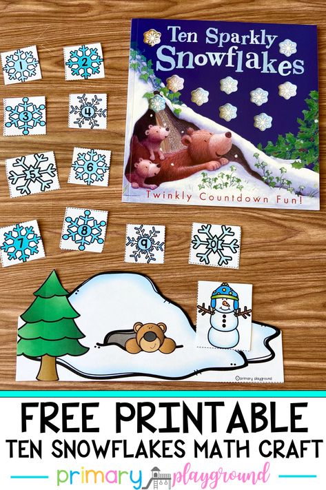 Grab our FREE 10 Snowflakes Math Craft. A fun way hands-on way to practice counting to 10 to go along with the book Ten Sparkly Snowflakes. Snowflakes Craft, Primary Playground, Winter Lesson Plan, January Ideas, Winter Math Activities, Winter Crafts Preschool, January Activities, Winter Activities Preschool, Snowflake Craft