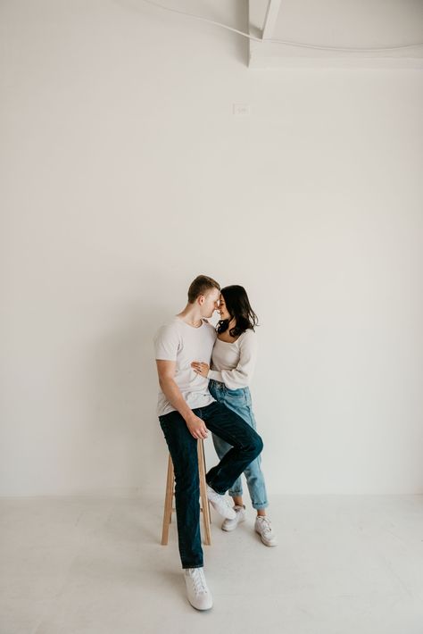 Indoor Studio Couple Photoshoot Ideas, Indoor Engagement Photoshoot, Couples Studio Session, Couples Indoor Photoshoot, Studio Engagement Shoot, Engagement Photos Indoor, Engagement Studio Photo, Studio Engagements, Studio Engagement Photos