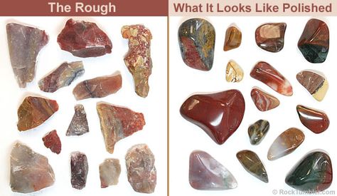 Types of Jasper | Mixed Jasper Tumbler Rough. I like the ruff better. When I find them I generally put a clear coat of polish on them and display my treasures that way. Types Of Jasper Stones, Types Of Jasper, How To Polish Rocks, Crystal Identification, Rock Tumbling, Rock Identification, Rock Tumbler, Rock Hunting, Rock Types