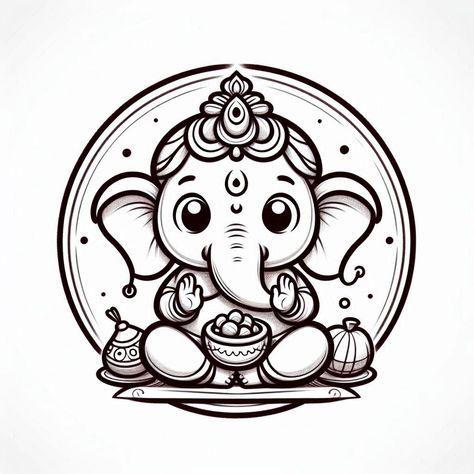 Cute Ganapati Drawings, Ganpati Bappa Doodle Art, Cute Diwali Doodles, Lord Ganesha Doodle Art, Ganapati Drawing For Kids, Ganesh Ji Doodle Art, Cute Ganesha Sketch, Ganpati Ji Sketch, Ganapati Bappa Rangoli