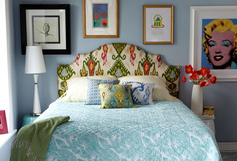 Obsessed with this upholstered ikat headboard! Headboard Ideas, Spring Decorating, House Bedrooms, Diy Headboard, Bedroom Headboard, Pattern Play, Jonathan Adler, Awesome Bedrooms, Beautiful Bedrooms