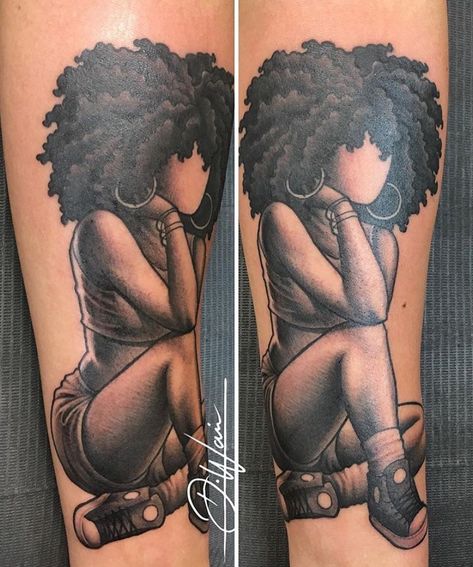 Kat Tat on Instagram: “How GORGEOUS is this piece done by @darnellwaine of @enigmabeverlyhills 😍😍 Contact Darnell for your appointments with him and follow our…” Afro Tattoo Ideas Natural Hair, Black Afro Tattoo Ideas, Tattoo Of Black Woman With Afro, Afro Women Tattoo, Afro Queen Tattoo, African Tattoo Ideas Black Women, Afro Girl Tattoo, Afro Tattoo Ink Black Women, Black Queen Tattoo