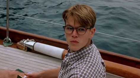 Matt Damon 90s Glasses, The Talented Mr Ripley Matt Damon, Matt Damon Glasses, Matt Damon Talented Mr Ripley, Bunny Corcoran Aesthetic, Bunny Corcoran, Tom Ripley, The Secret History Aesthetic, The Talented Mr Ripley