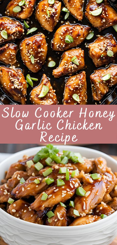 Slow Cooker Honey Garlic Chicken Recipe | Cheff Recipes Honey Garlic Soy Chicken Crockpot, Slow Cook Honey Garlic Chicken, Honey Garlic Chicken Crock Pot Healthy, Crockpot Honey Garlic Chicken Recipes, Chicken Thigh Recipes Honey Soy, Honey Dijon Garlic Chicken, Chicken Crockpot Recipes Asian, Crockpot Honey Garlic Chicken Thighs, Honey Garlic Chicken Thighs Crockpot