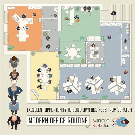 Office layout construction kit by Digithings on @creativemarket Office Layout Plan, Office Space Planning, Office Kit, Office Floor Plan, Master Thesis, Table Layout, Office Plan, Office Space Design, Furniture Details Design